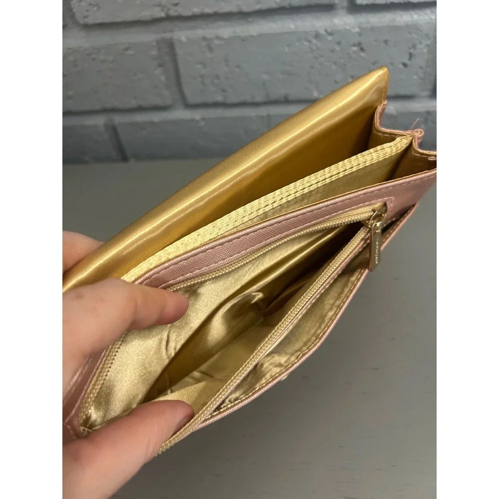 Mary Square Rose Gold Clutch Wallet Saffiano Vegan Leather